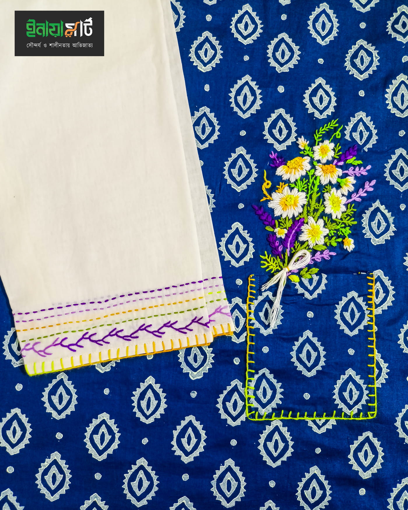 Royal Blue Embroidery Cotton Kurta for Girls thumbnail 2